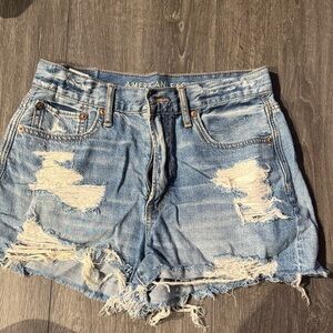 American Eagle Outfitters Women's Ripped Jean Shorts - Light Blue